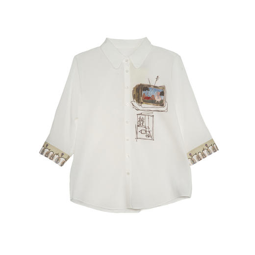 谜底白衬衫七分袖女士2025夏季新款通勤风绣花合体衬衣256MC6247 商品图4