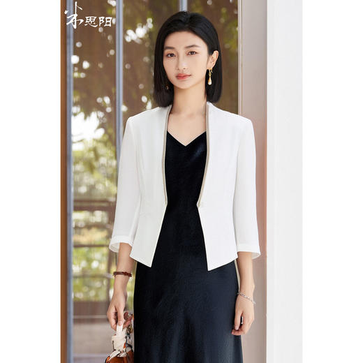 纯色醋酸短外套 米思阳2025夏季新款气质通勤链条拼接修身显瘦西装外套女1647 商品图0