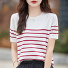 丁摩 春夏新款黑白条纹针织短袖t恤女宽松圆领正肩气质减龄打底体5ZF-275 商品缩略图2