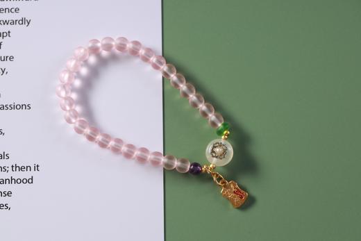 YFLL0006°粉琉璃+沙金桃花令吊坠手串 商品图0