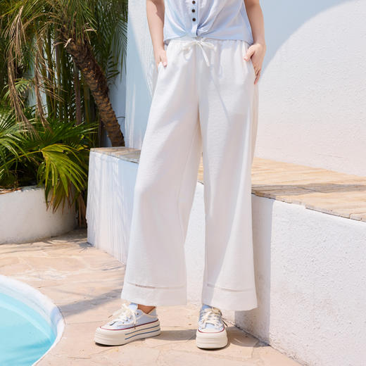 半身缘女裤 夏季柔软舒适花边时透气凉爽阔腿裤252102U10302808 商品图2