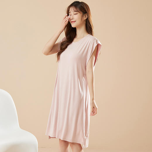 冰丝睡衣夏季女带胸垫薄款宽松家居服高弹无袖大码莫代尔睡裙女士 商品图5