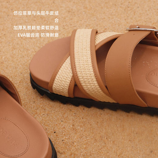 lost in echo2025年春夏新款度假风草编舒适薄底一脚蹬勃肯拖鞋 商品图1