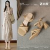 ZHR高跟凉鞋法式粗跟凉鞋2025夏季新款仙女一字带凉鞋方头单凉鞋 商品缩略图1