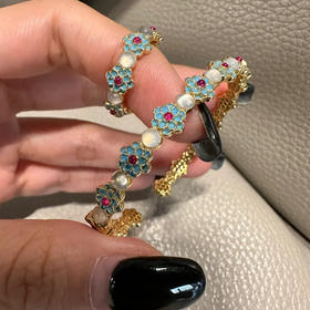 【敦煌蓝莲系列手镯/戒指】新中式滴油珐琅花朵手镯戒指 复古精致百搭轻奢高级感手饰女