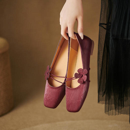 【预售5天】平底法式花朵浅口单鞋女真皮软底豆豆鞋奶奶鞋玛丽珍鞋YS&YSL4188A 商品图1