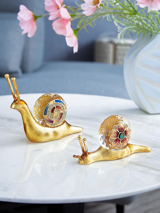 【彼达思】罗比罗丹 平安如意 水晶蜗牛摆件 珐琅彩书房玄关商务送礼自用亲人 商品图1