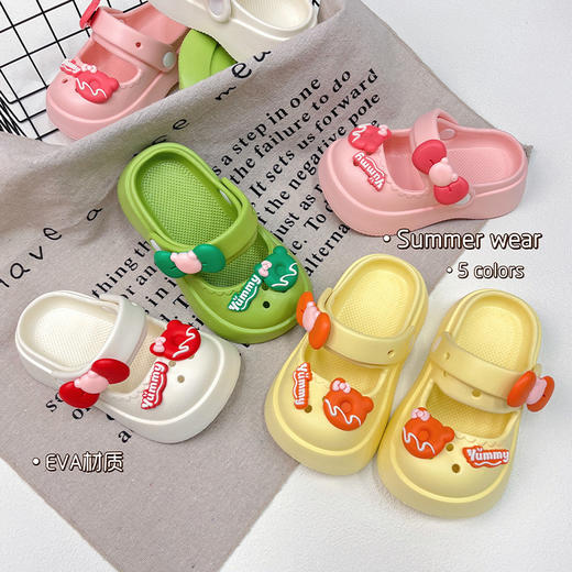 【洋气蝴蝶结设计，公主风十足！】女童蝴蝶结夏季拖鞋 新款洋气公主室内洗澡 儿童室内女宝包头洞洞鞋-QQ 商品图1