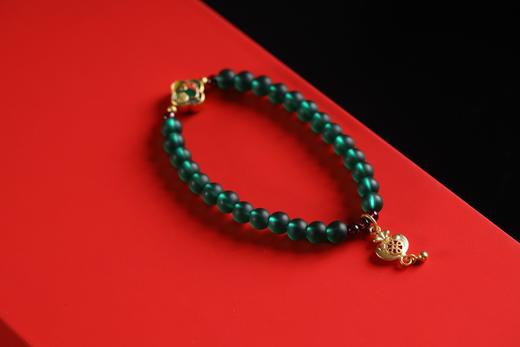 YLLL0010°绿琉璃+沙金钱袋吊坠手串 商品图0
