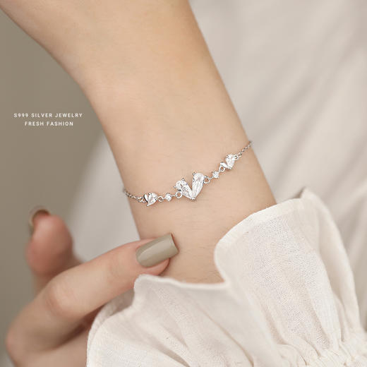 【奔赴挚爱】S999纯银锆石爱心手链【YXS-L1019】 商品图3