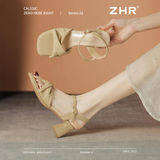 ZHR高跟凉鞋法式粗跟凉鞋2025夏季新款仙女一字带凉鞋方头单凉鞋 商品图8