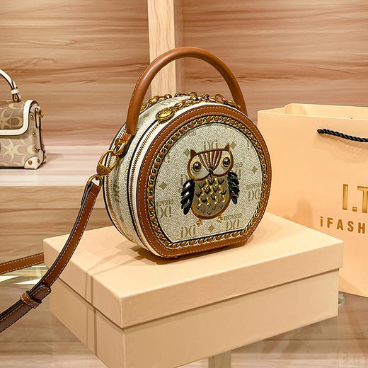 丁摩 猫头鹰包包新款时尚高级感圆形女士手提斜挎小包小圆包5ZF-1121 商品图0