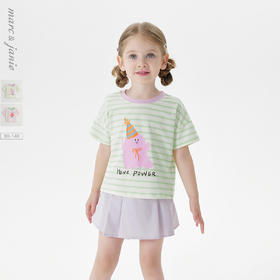【凉感透气】马克珍妮女童卡通条纹短袖T恤 宝宝夏装新款550769