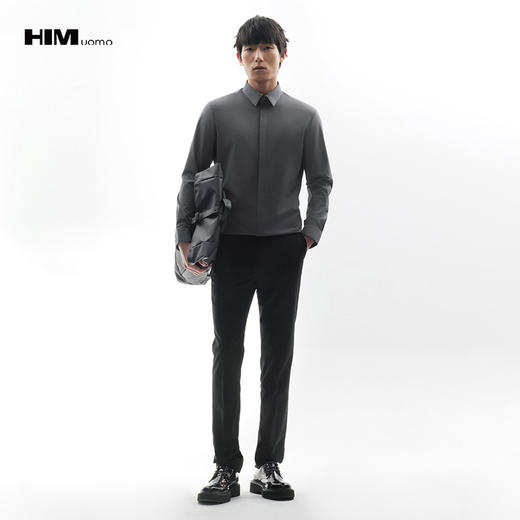 HIM漢崇  日常通勤商务正装衬衫锁链线绣花衣领长袖衬衫 2026春 商品图1