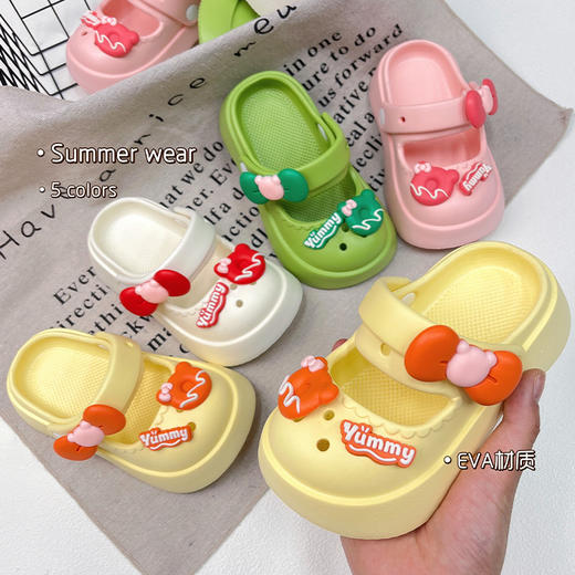 【洋气蝴蝶结设计，公主风十足！】女童蝴蝶结夏季拖鞋 新款洋气公主室内洗澡 儿童室内女宝包头洞洞鞋-QQ 商品图0