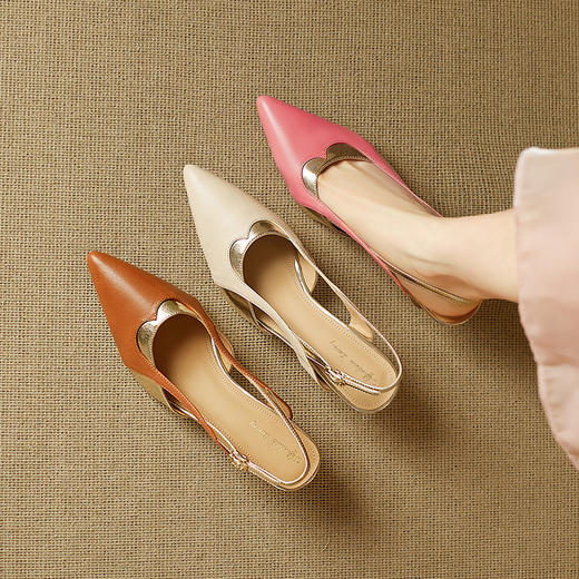 【预售5天】时尚优雅高跟鞋女夏季新款真皮包头凉鞋配裙子气质尖头镂空后空单鞋MBJR&6883 商品图4