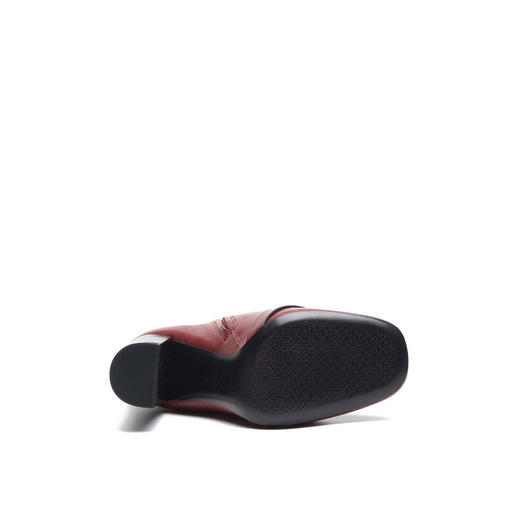 汤丽柏琦Tory Burch   Tory Burch女款酒红色侧拉链方头粗跟短靴 商品图3