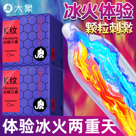 大象避孕套情趣系列K纹款纹理润滑冰火快感套情趣用品健康安心天然乳胶刺激贴合易戴润滑安全套 (3只) 商品图0