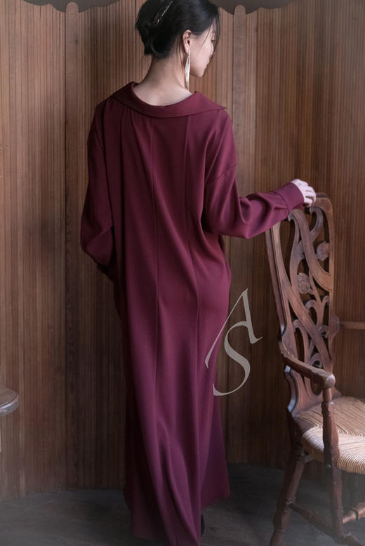 Ashlyn  酒红色/白色Claire解构式长袖连衣裙 商品图2