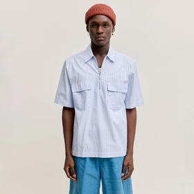 A Kind Of Guise NAVIN ZIP SHIRT 意大利制半拉链条纹短袖衬衫