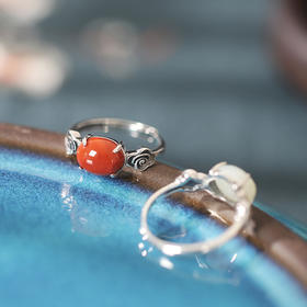 戒指 天然南红玛瑙和田玉 s925银