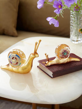 【彼达思】罗比罗丹 平安如意 水晶蜗牛摆件 珐琅彩书房玄关商务送礼自用亲人