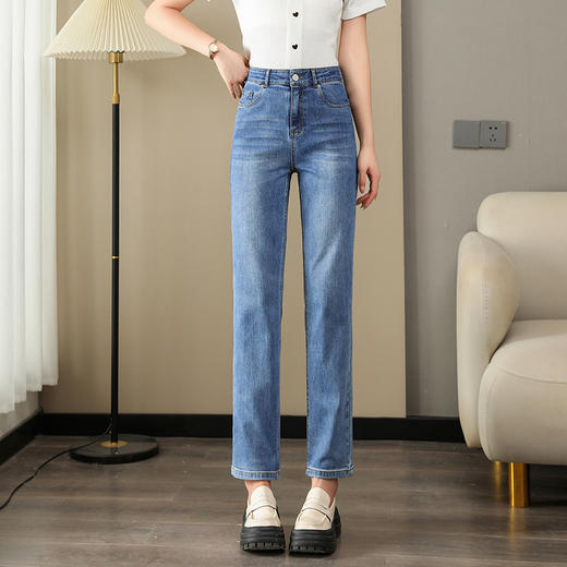 丁摩 果米白色牛仔裤女春夏显瘦弹力柔软九分铅笔裤5ZF-23601 商品图6