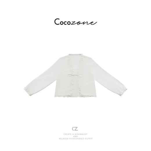 COCO ZONE 刘一一【100亚麻】春季木耳边V领绑带衬衫CD2A0752 商品图0