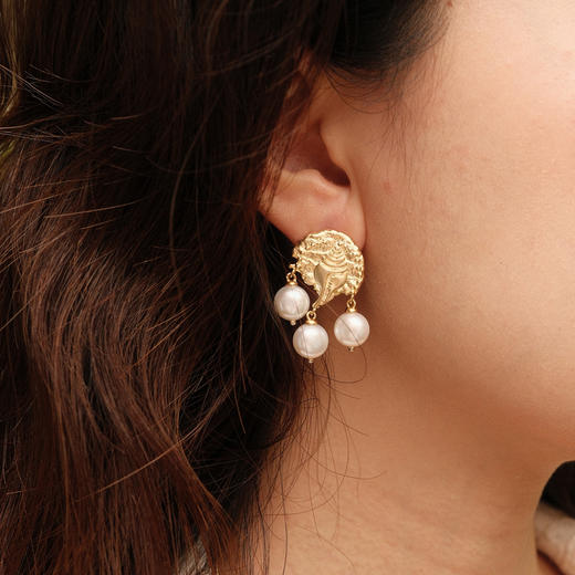 lost in echo2025夏新款度假复古高级925银耳针金币珍珠耳环耳坠 商品图4