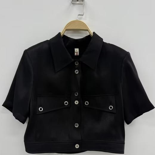 MZ双口袋金属扣短袖衬衫（黑）夏季152050090321 商品图0