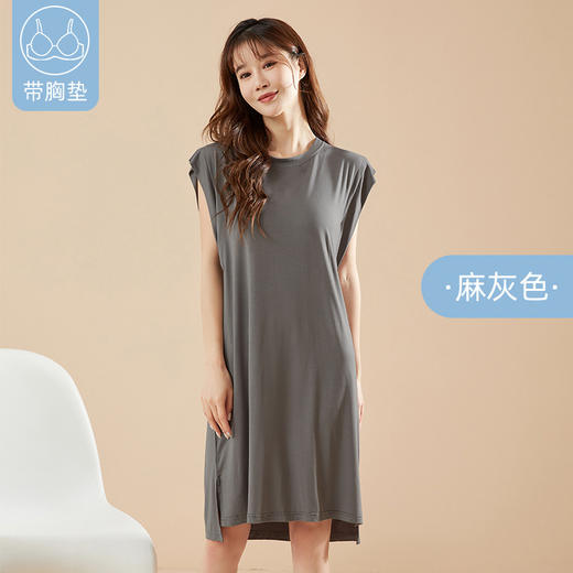 冰丝睡衣夏季女带胸垫薄款宽松家居服高弹无袖大码莫代尔睡裙女士 商品图13