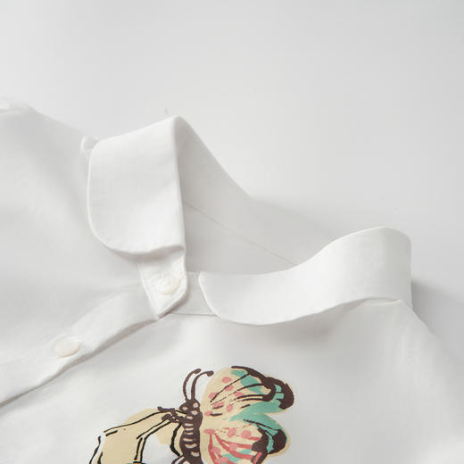 谜底白衬衫短袖女2025夏季新款百搭小翻领印花合体衬衣256MC6258 商品图3