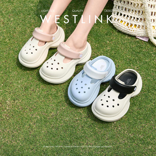 西遇厚底洞洞鞋女新款夏季可爱一脚蹬外穿凉鞋松糕包头拖鞋D0956645 商品图0