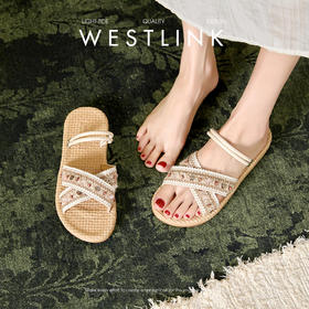 西遇平底凉拖鞋女外穿新款夏季波西米亚民族风海边凉鞋一字拖D0056633