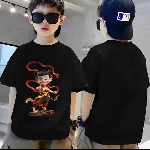 19.9清仓【100%棉】男童女童 （大图-魔童火山哪吒）哪吒印花T短袖2025-喜出 商品图2