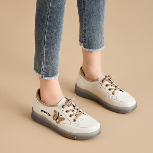 小白鞋时尚休闲软底鞋，平底蝴蝶前系带板鞋SY- 2603 商品图3