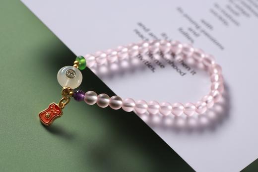 YFLL0006°粉琉璃+沙金桃花令吊坠手串 商品图1