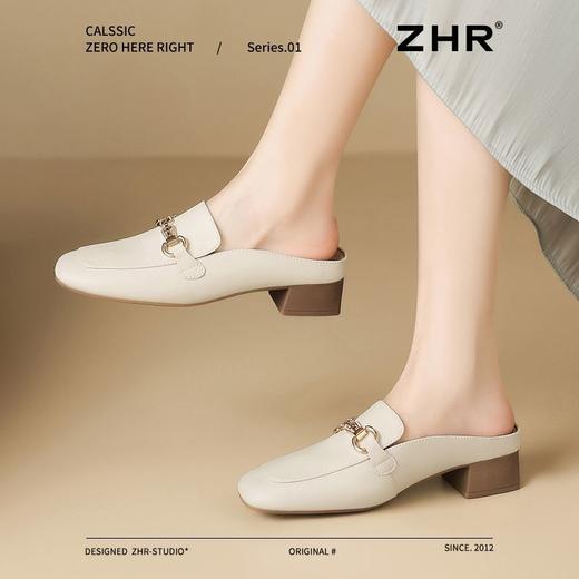 ZHR则则真皮法式衔扣穆勒拖鞋女2025新款复古优雅软底外穿包头拖 商品图4
