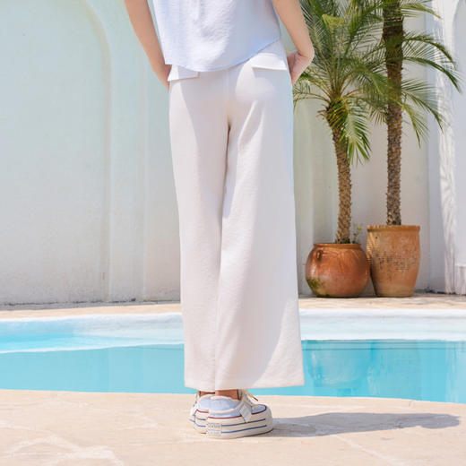 半身缘女裤 夏季柔软舒适花边时透气凉爽阔腿裤252102U10302808 商品图4