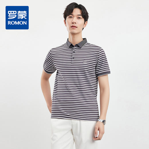 【含桑蚕丝】罗蒙男士夏季休闲商务男士Polo衫短袖男时尚polo衫短袖男 商品图0