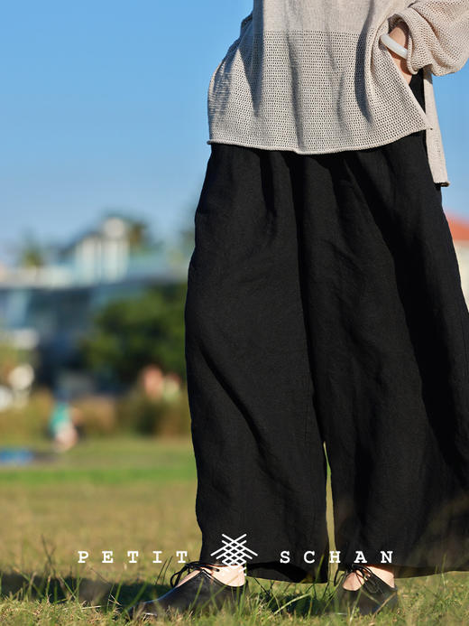 PETIT SCHAN小闪 CLO#798 deep breathing 身呼吸 纯亚麻松紧腰九分阔腿裤 商品图7