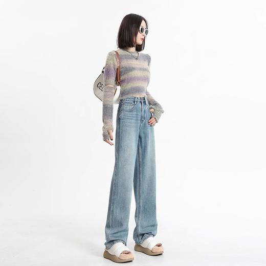 雀说 牛仔高腰显瘦窄版休闲直筒长裤子 商品图3