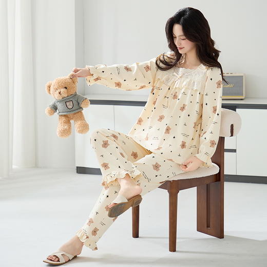 雀说 樱西玛系列纯棉睡衣甜美长袖大码家居服两件套 商品图6