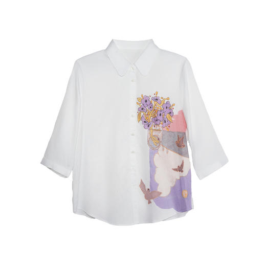 谜底白衬衫七分袖女士2025夏季新款通勤风印花合体衬衣256MC6246 商品图4