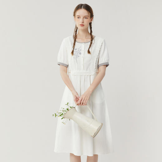 famecoco范可儿休闲修身连衣裙女夏装文艺刺绣天丝棉长裙FAB3FA001 商品图5