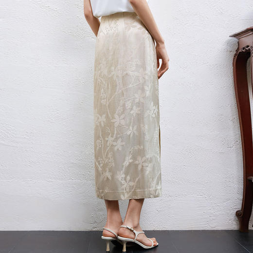 玳莎国风提花半身裙2025年夏季新款优雅新中式开叉中长款直筒裙  FB34303 商品图2