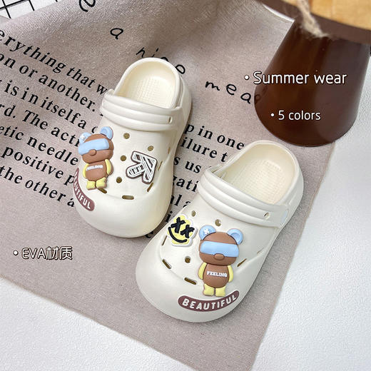 【萌趣卡通设计，时尚必备！】夏季宝宝包头拖鞋 中大童亲子 卡通软底室内外穿 沙滩凉鞋 防滑洞洞鞋-QQ 商品图2