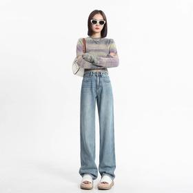 雀说 牛仔高腰显瘦窄版休闲直筒长裤子