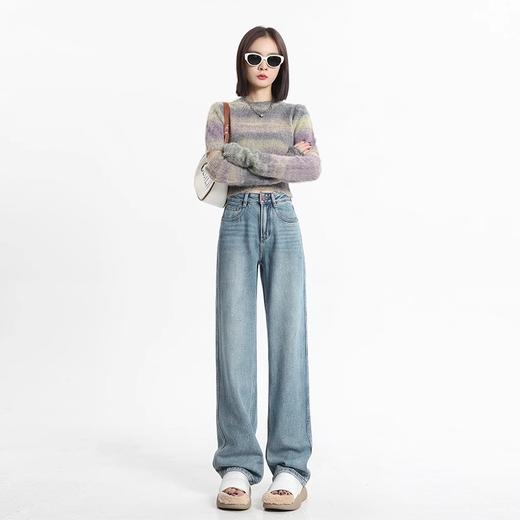 雀说 牛仔高腰显瘦窄版休闲直筒长裤子 商品图0