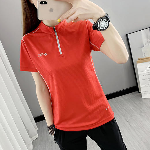 丁摩 立领速干衣短袖女弹力薄款透气快干衣跑步运动徒步户外登山半袖5ZF-2102 商品图3